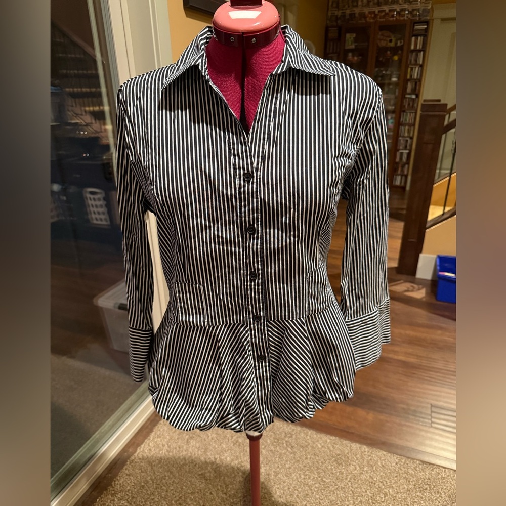 Black and White Striped Button Up